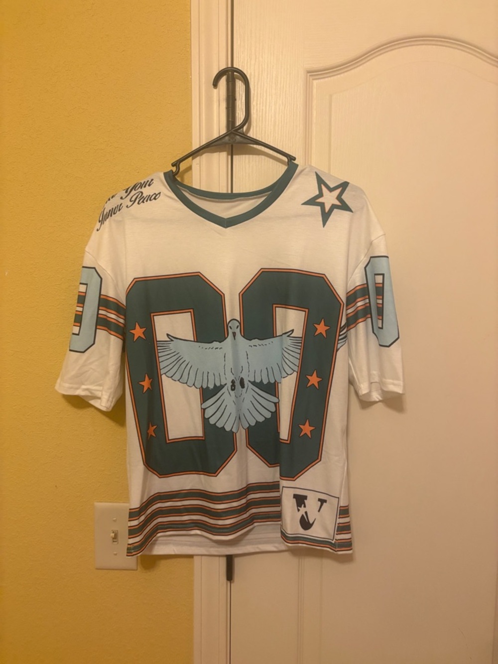 White & Teal Graphic Jersey Tee